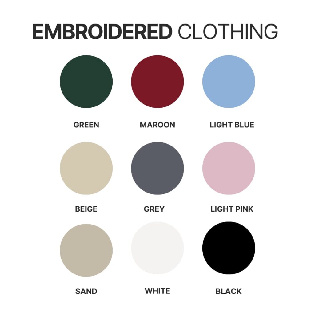 Embroidered clothing color chart - BTS Store UK